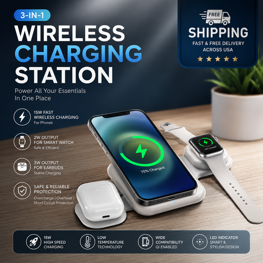 3 In 1 Magnetic Foldable Wireless Charger Charging Station Multi-device Folding Cell Phone Wireless Charger Gadgets